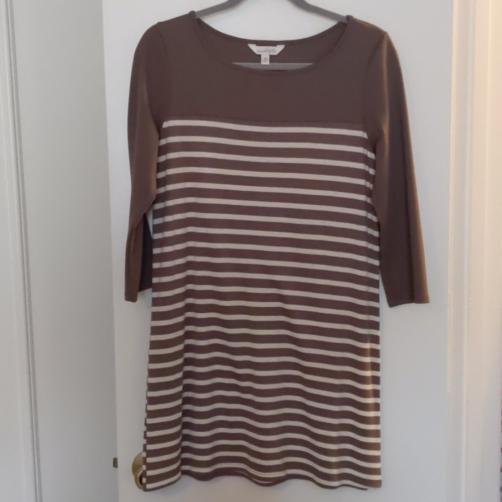 Taupe Stripped Quarter Sleeve Dress